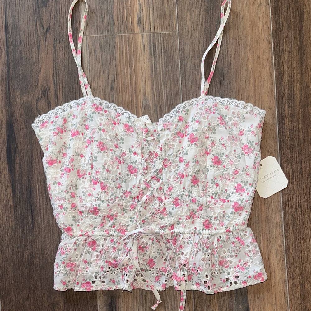 Floral Lace Trim Camisole Top